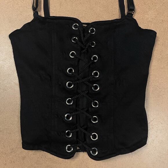 Y2K Lip Service Lace Up Front Corset Black Camisole Top XS Cami Vintage Goth - Picture 3 of 16